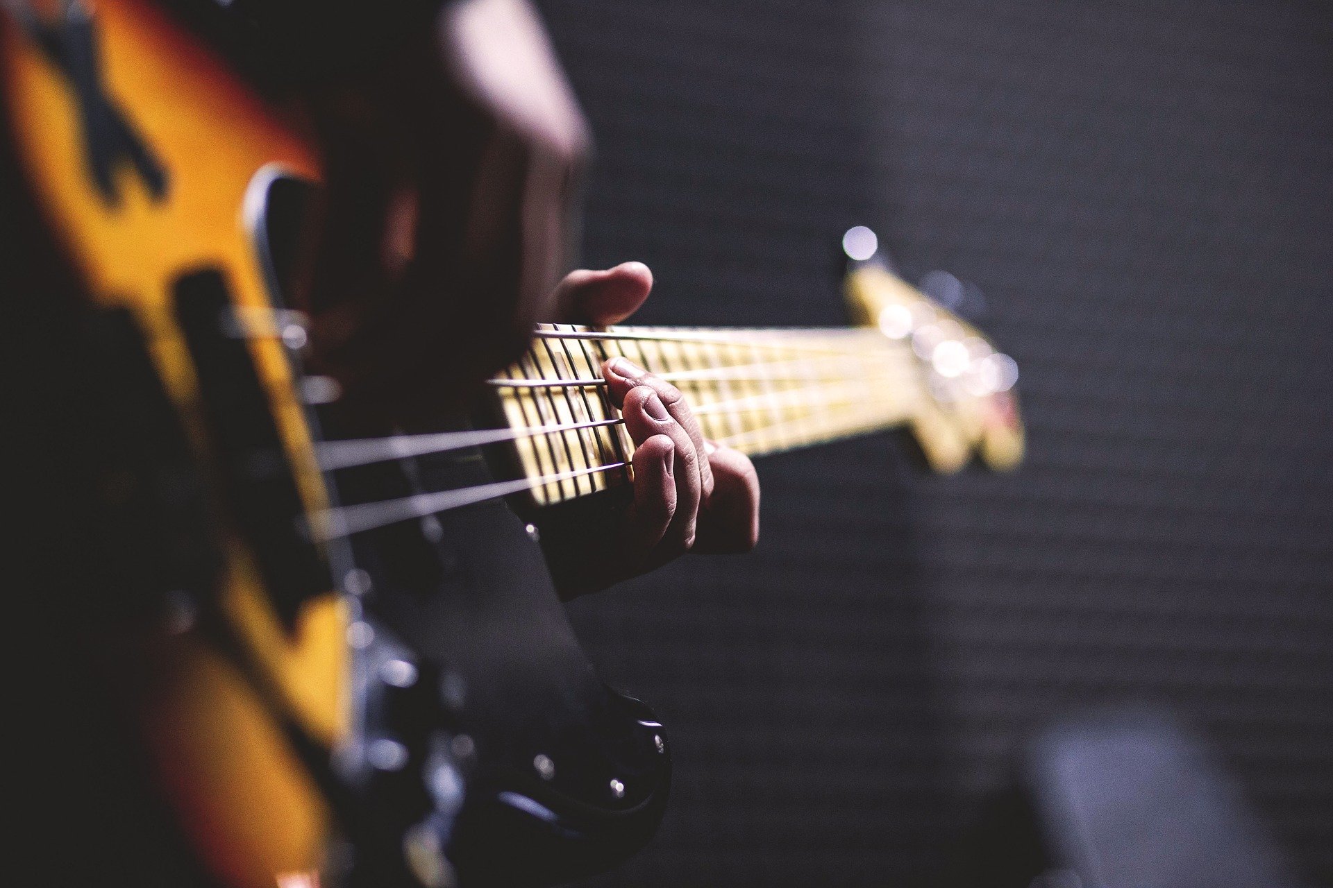 Bass player in a nice atmosphere