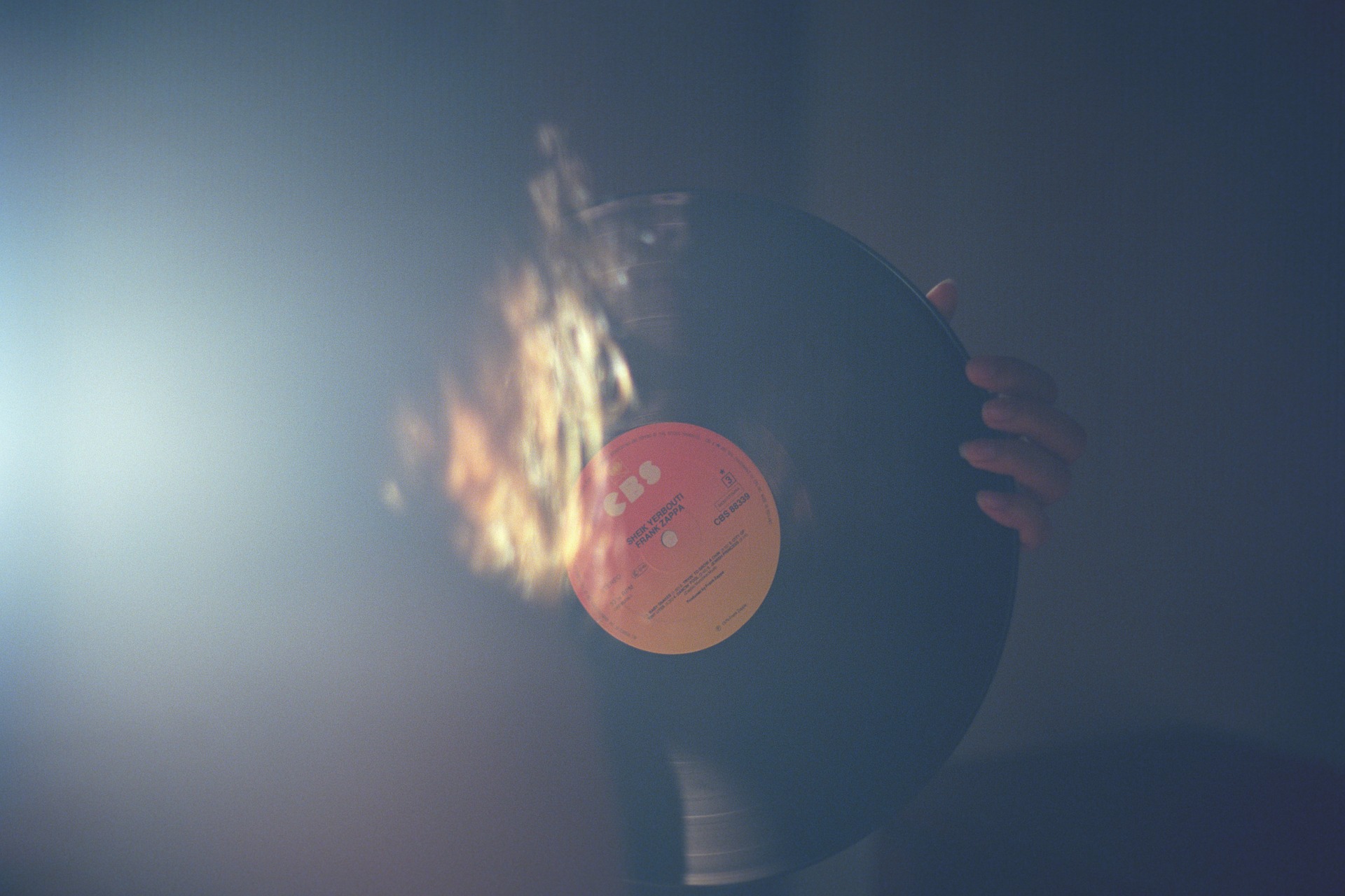 Person hält Vinylplatte in der Hand