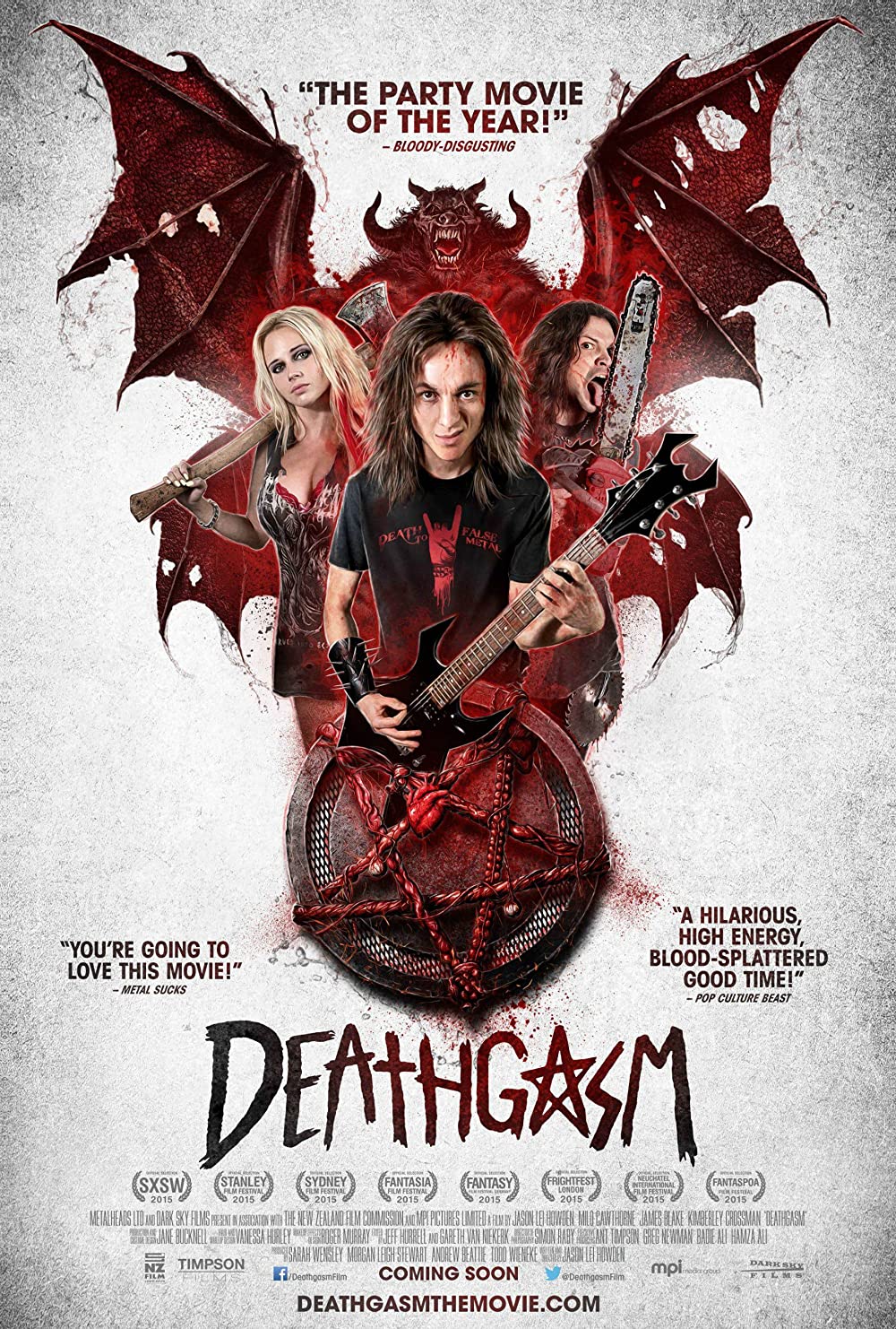 The official poster of Deathgasm featuring the main cast and art work
